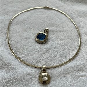 Elegant Silver Necklace with Blue and Clear Pendants